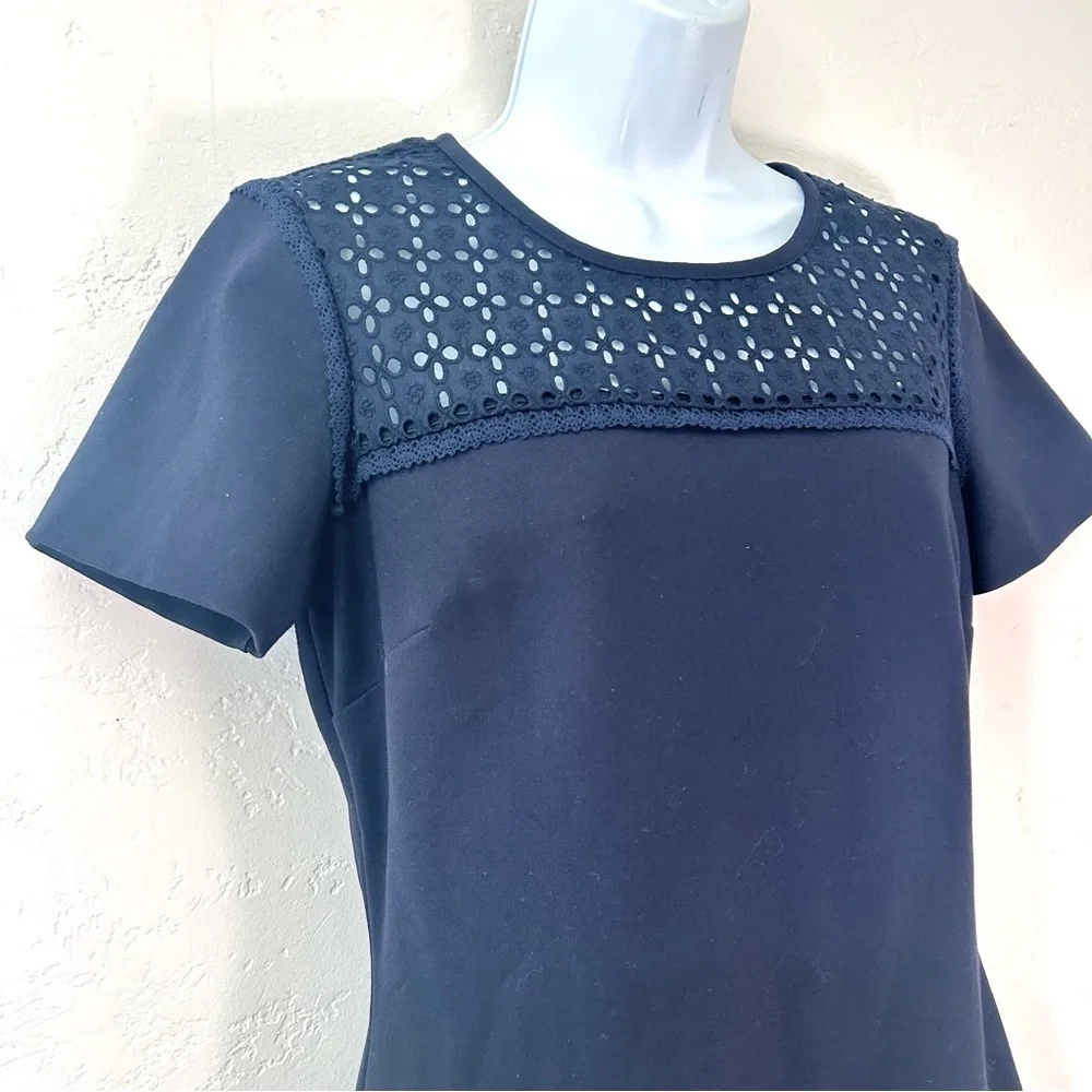 Brooks Brothers Red Fleece Womens M Navy Eyelet Lace Yoke Shift Dress Office
